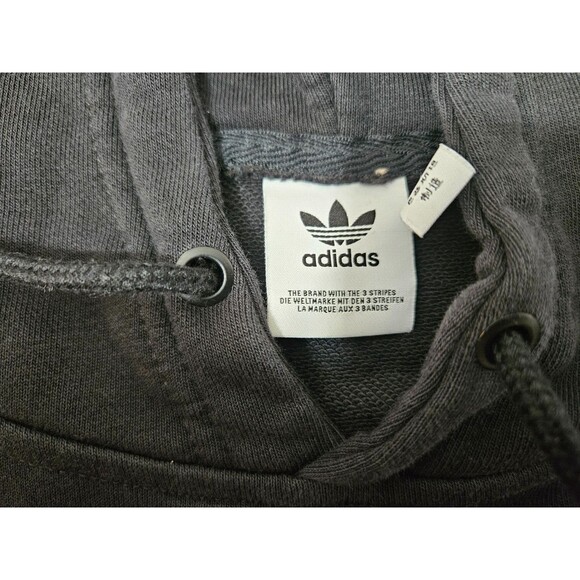 Adidas Originals Women's Beige Black Logo Tape Cropped Hoodie Sweatshirt Size 32 - Picture 8 of 12
